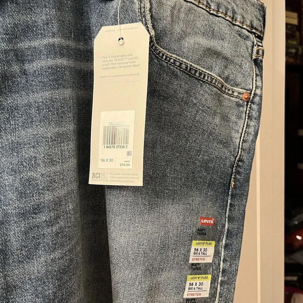 Levis 502 Taper Jeans Flex‎ Stretch Medium Blue Denim Big & Tall Size 56x30 NWT